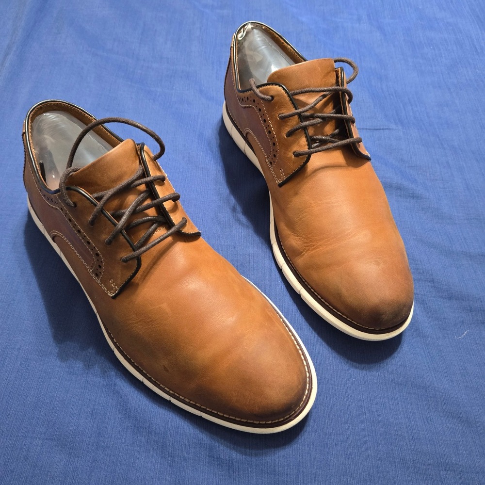 Johnston & Murphy McGuffey Derby Mens 9.5M Tan Leather Excellent Hybrid Shoes